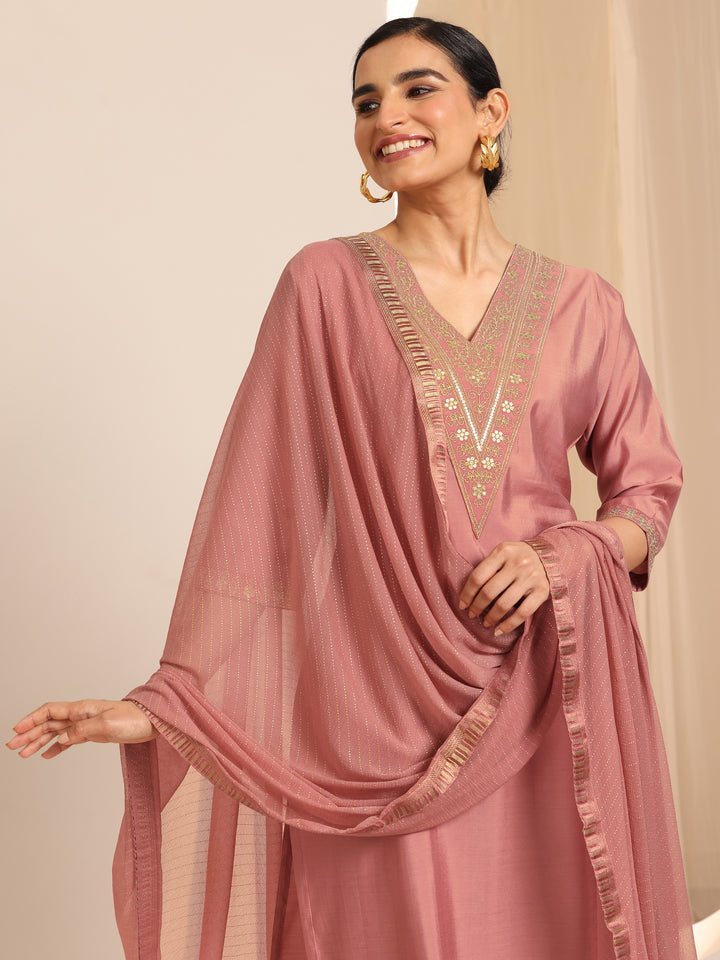 Peach Solid Silk Blend Straight Kurta Set