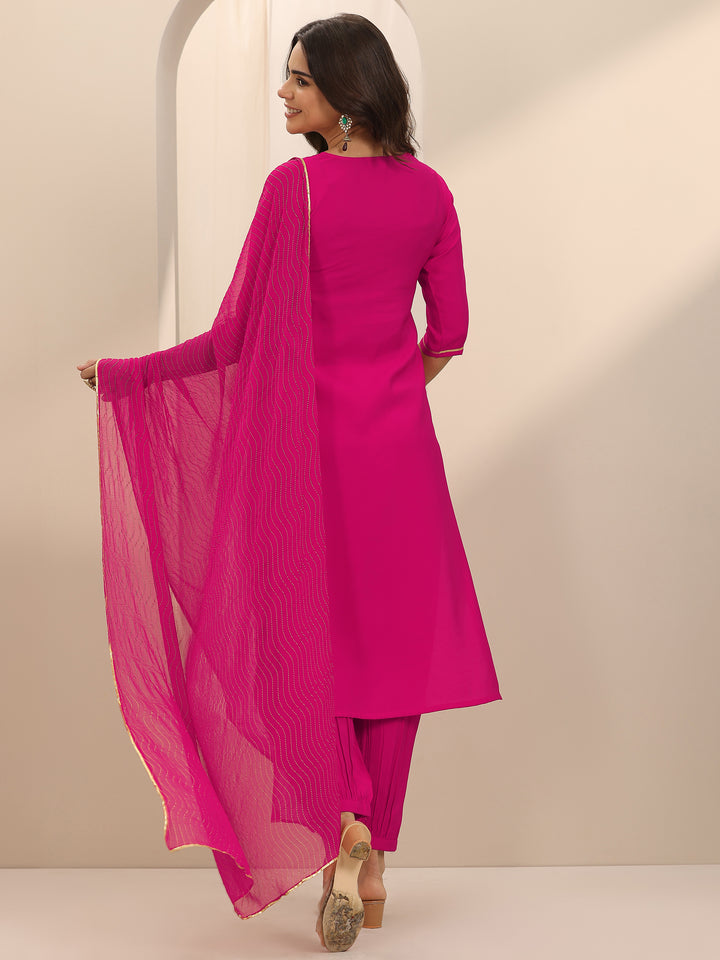 Pink Yoke Design Silk Blend Straight Suit Set With Dupatta