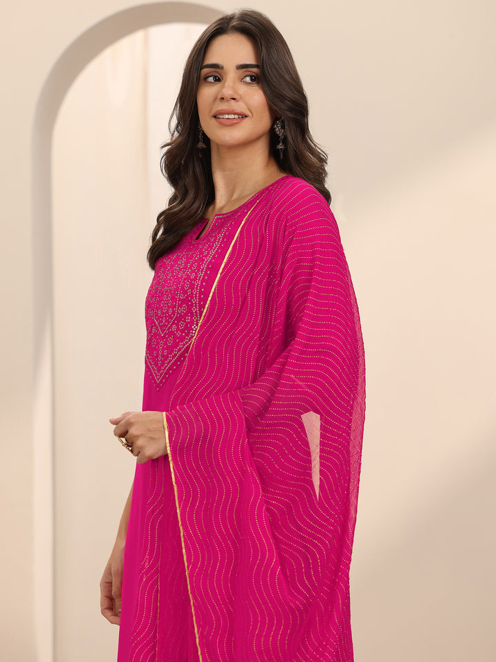 Pink Yoke Design Silk Blend Straight Suit Set With Dupatta