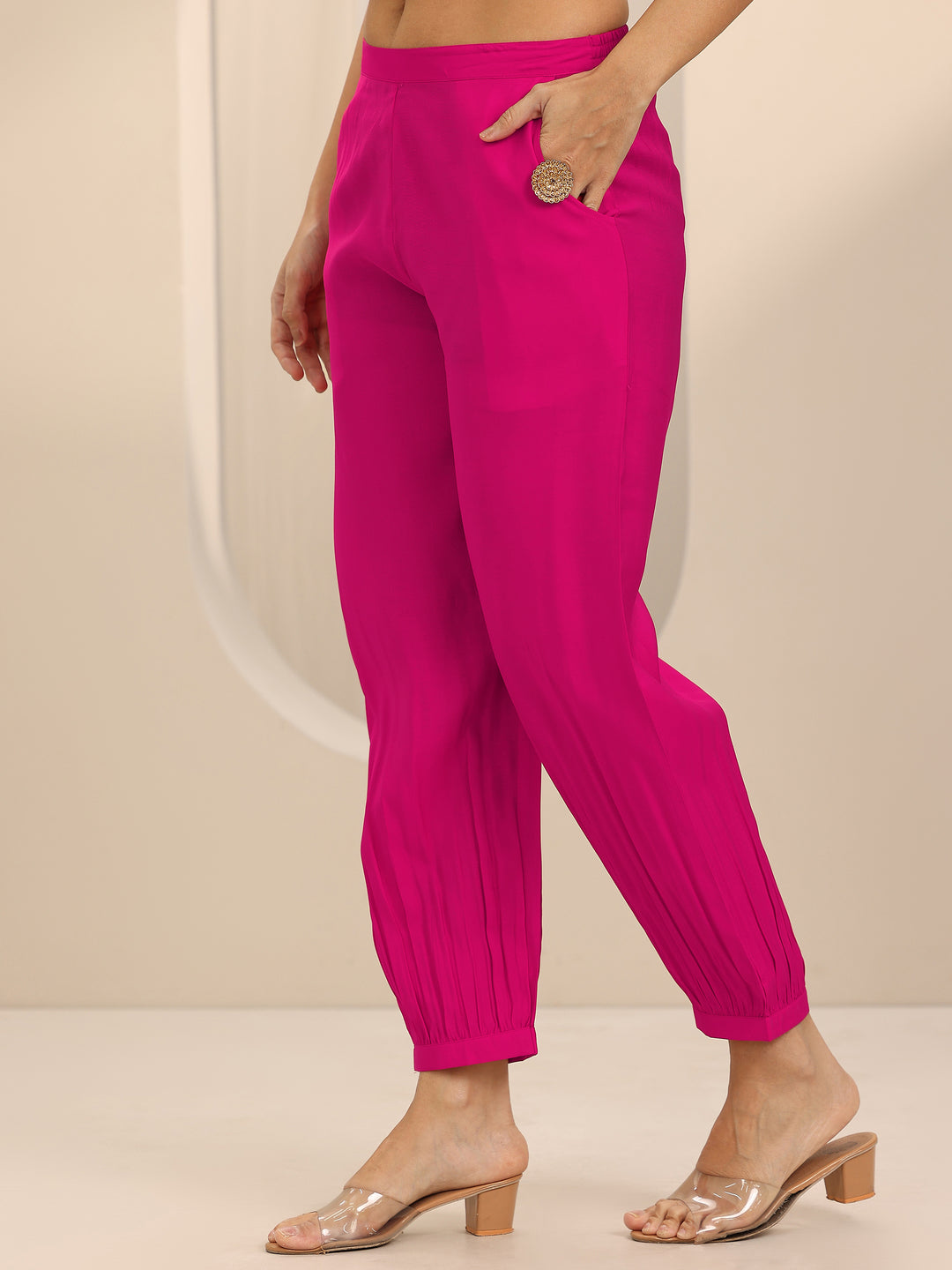 Pink Yoke Design Silk Blend Straight Suit Set With Dupatta