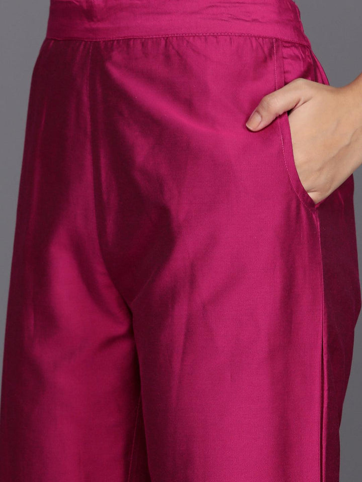 Pink Solid Silk Blend Straight Suit With Dupatta