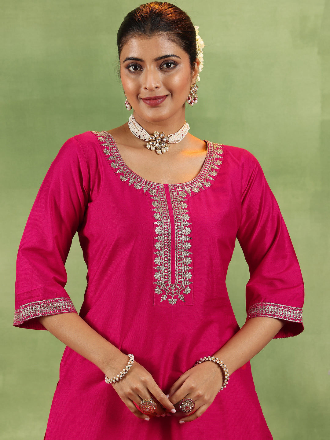 Coral Yoke Design Silk Blend Straight Suit With Dupatta