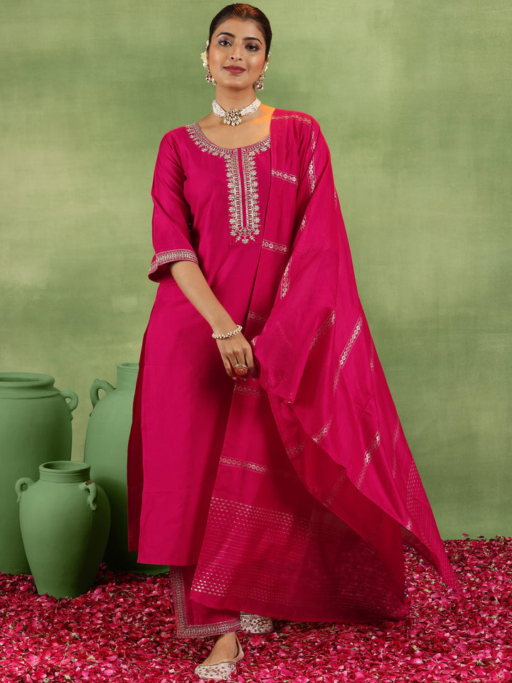 Coral Yoke Design Silk Blend Straight Suit With Dupatta