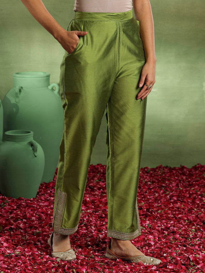 Green Yoke Design Silk Blend Straight Suit With Dupatta