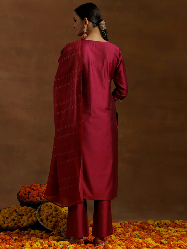 Pink Yoke Design Silk Blend Straight Suit With Dupatta