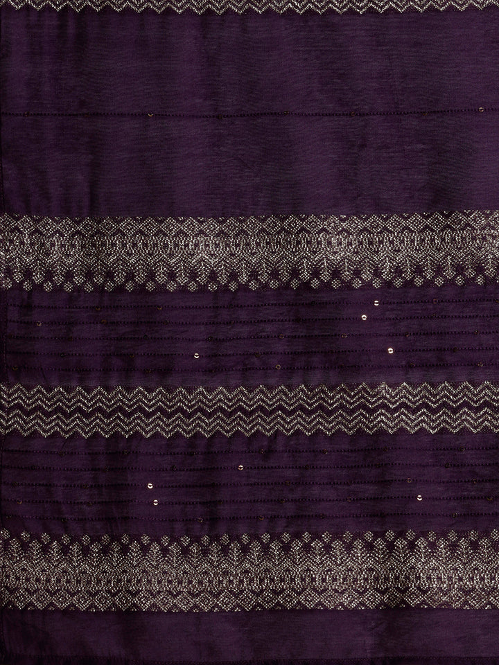 Purple Yoke Design Silk Blend Straight Suit With Dupatta