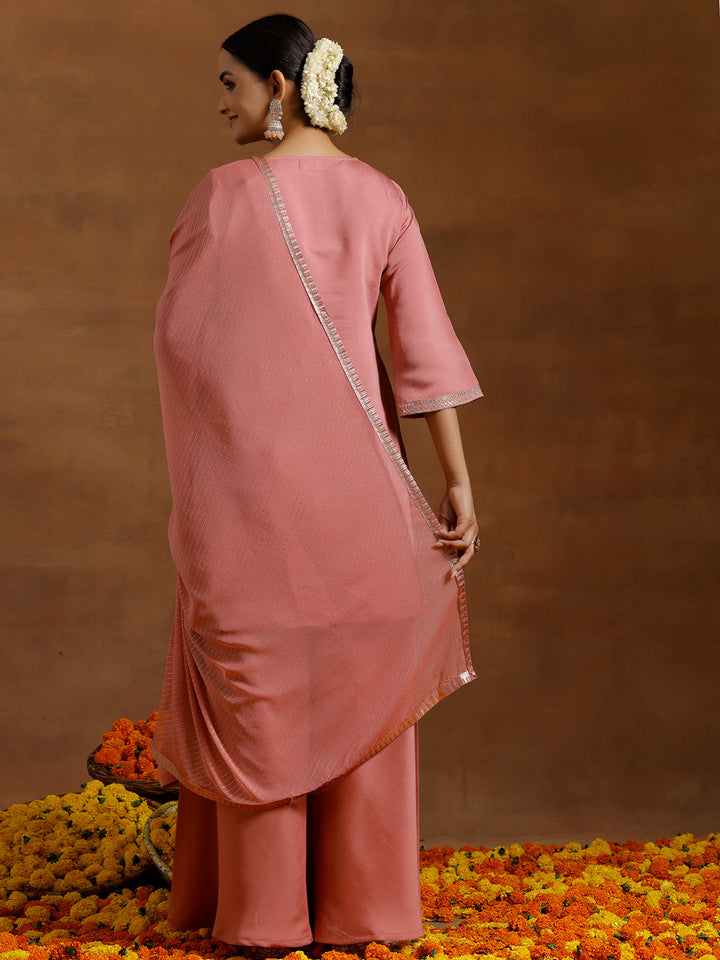 Peach Yoke Design Silk Blend Straight Suit With Dupatta