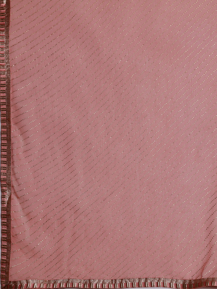 Peach Yoke Design Silk Blend Straight Suit With Dupatta