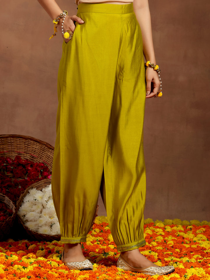Lime Green Embroidered Silk Blend Straight Suit With Dupatta