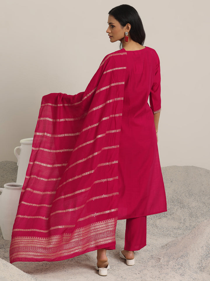 Red Yoke Design Silk Blend Straight Suit With Dupatta