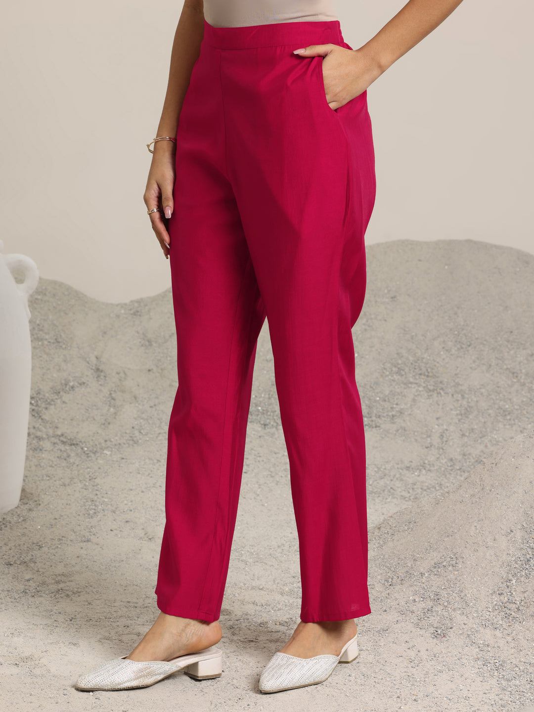 Red Yoke Design Silk Blend Straight Suit With Dupatta