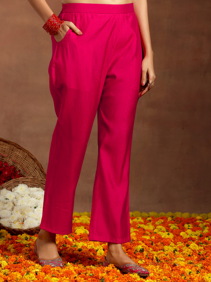 Pink Yoke Design Silk Blend Straight Suit With Dupatta