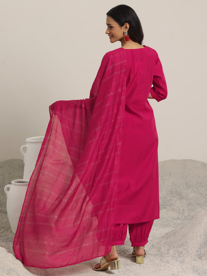 Pink Yoke Design Silk Blend Straight Suit With Dupatta
