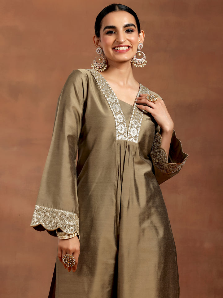 Gold Yoke Design Silk Blend Straight Kurta Set