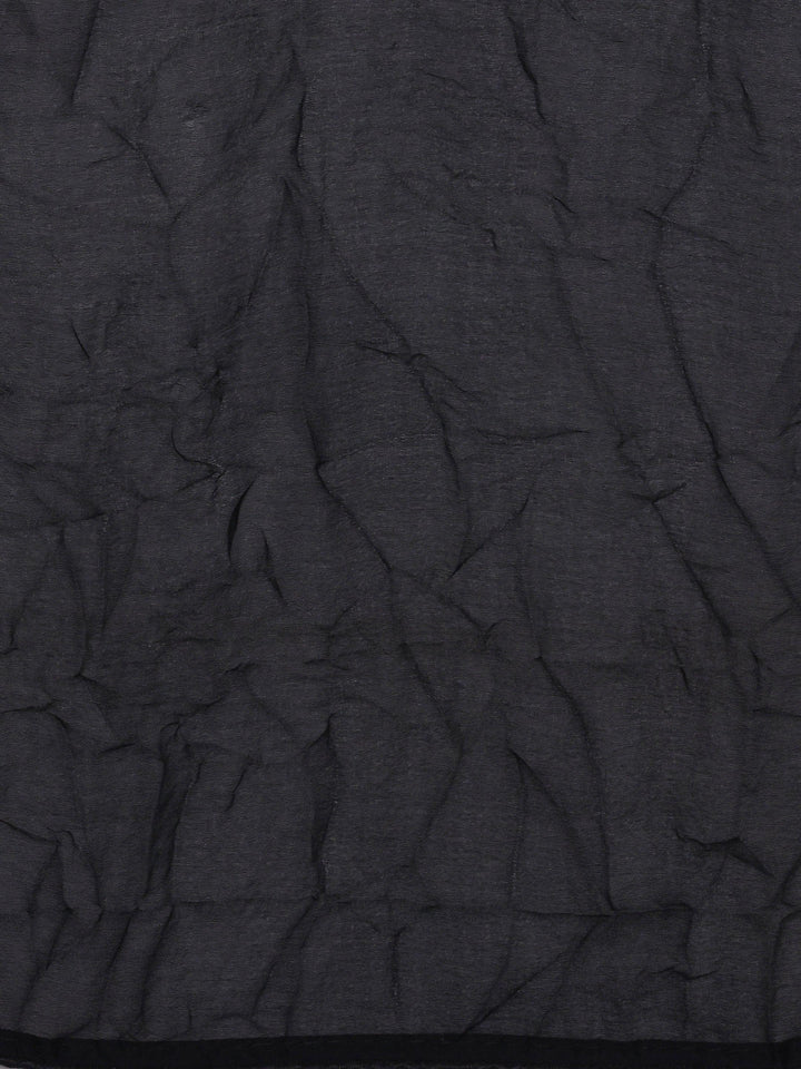 Black Printed Poly Georgette Saree With Unstitched Blouse Piece