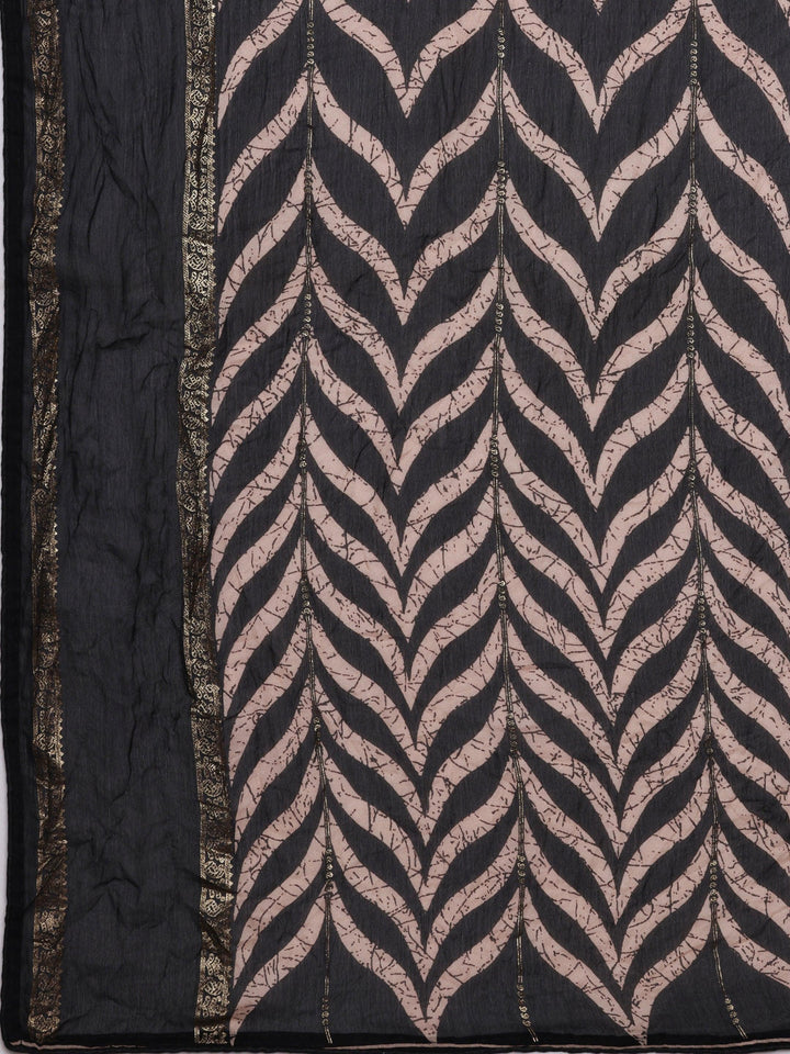 Black Printed Poly Georgette Saree With Unstitched Blouse Piece