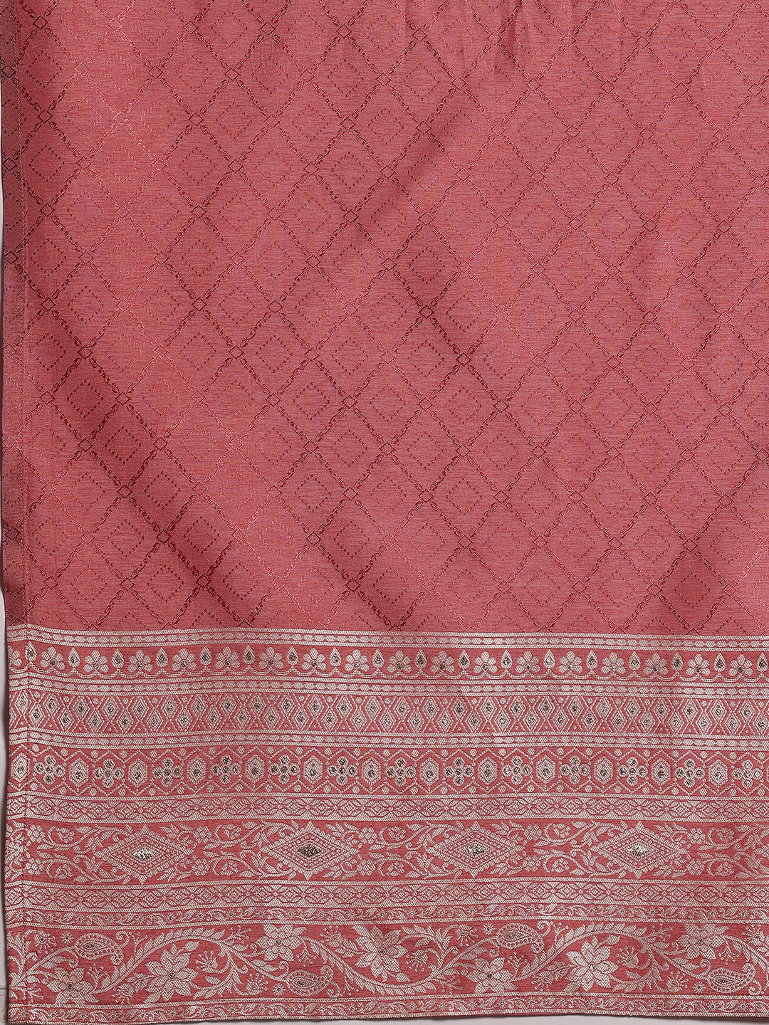 Pink Woven Design Silk Blend Straight Suit With Dupatta