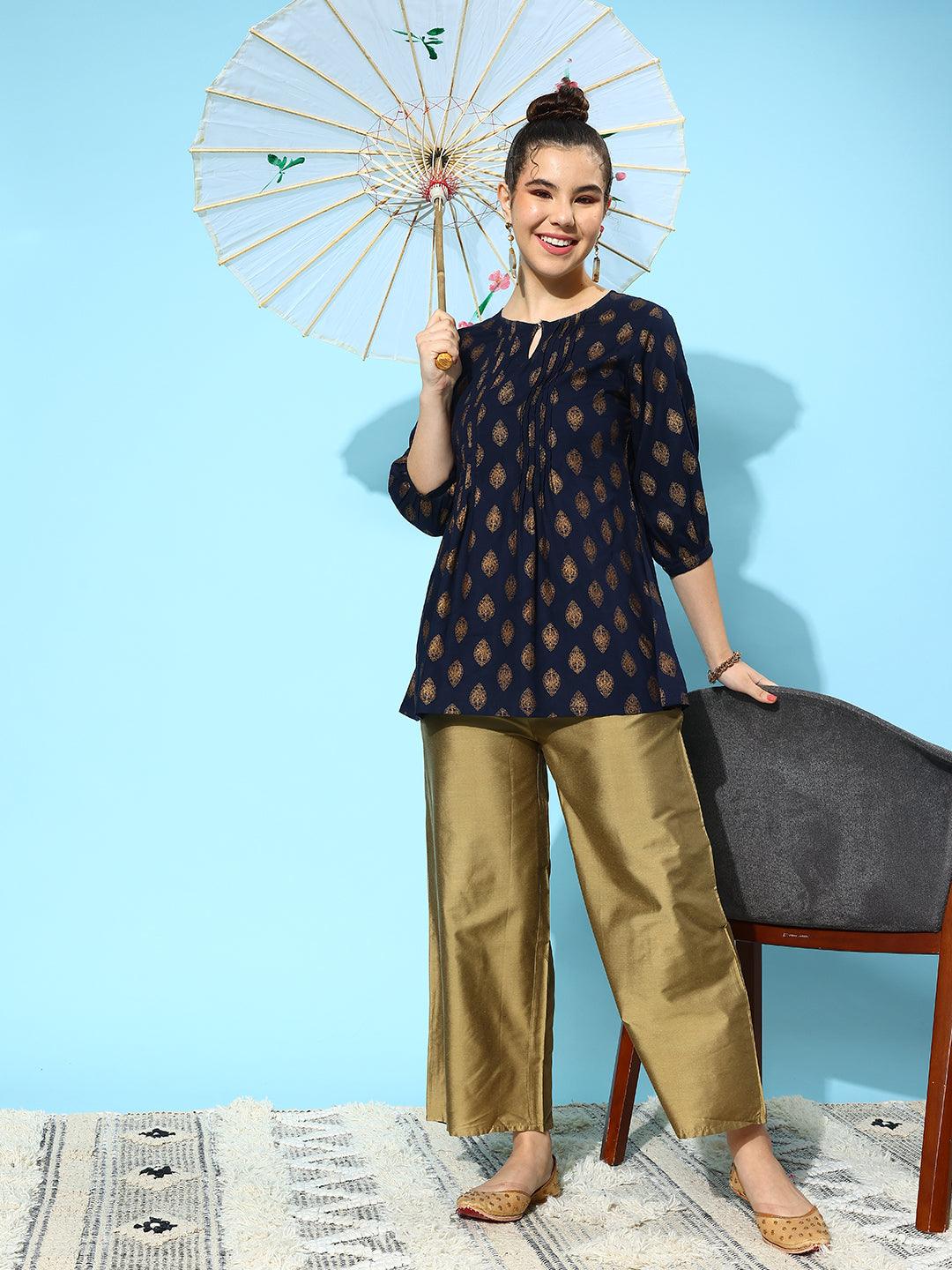 Gold Solid Silk Palazzos - ShopLibas