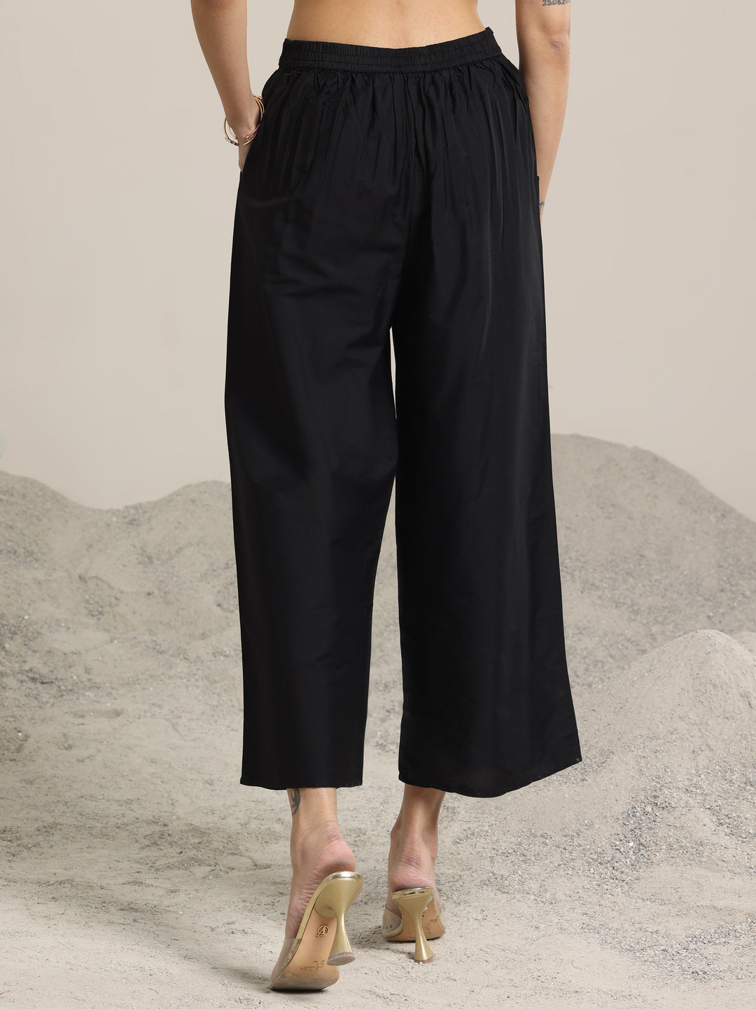 Black Solid Silk Trousers