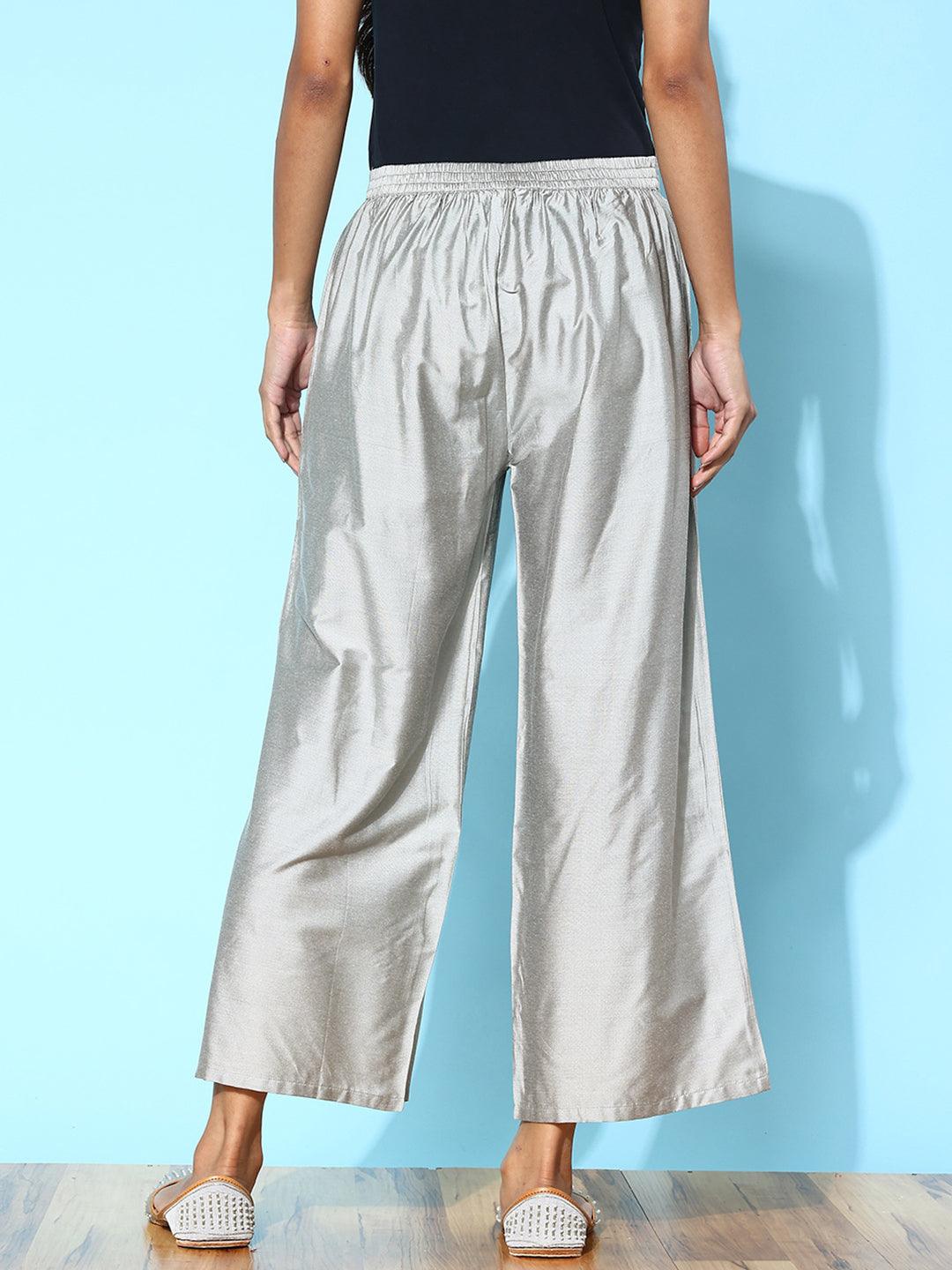 Gold Solid Silk Trousers - ShopLibas