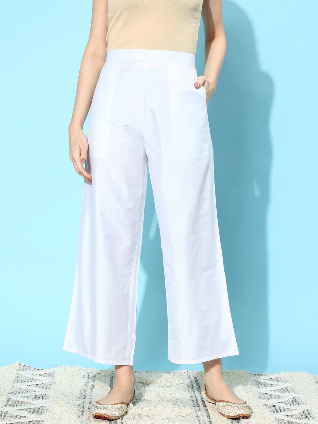 White Solid Silk Palazzos - ShopLibas