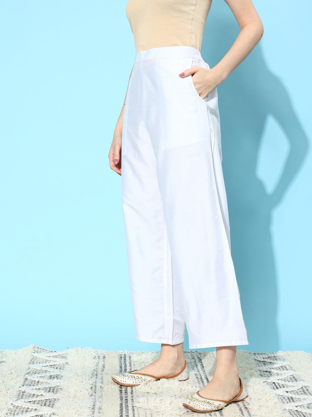 White Solid Silk Palazzos - ShopLibas
