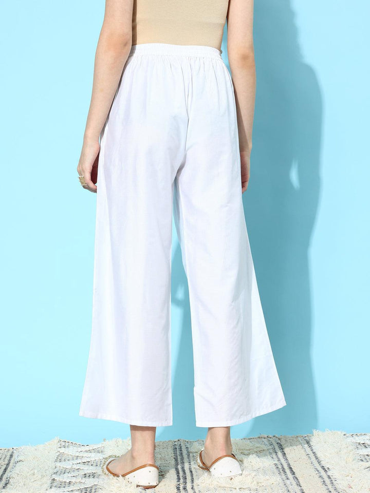 White Solid Silk Palazzos