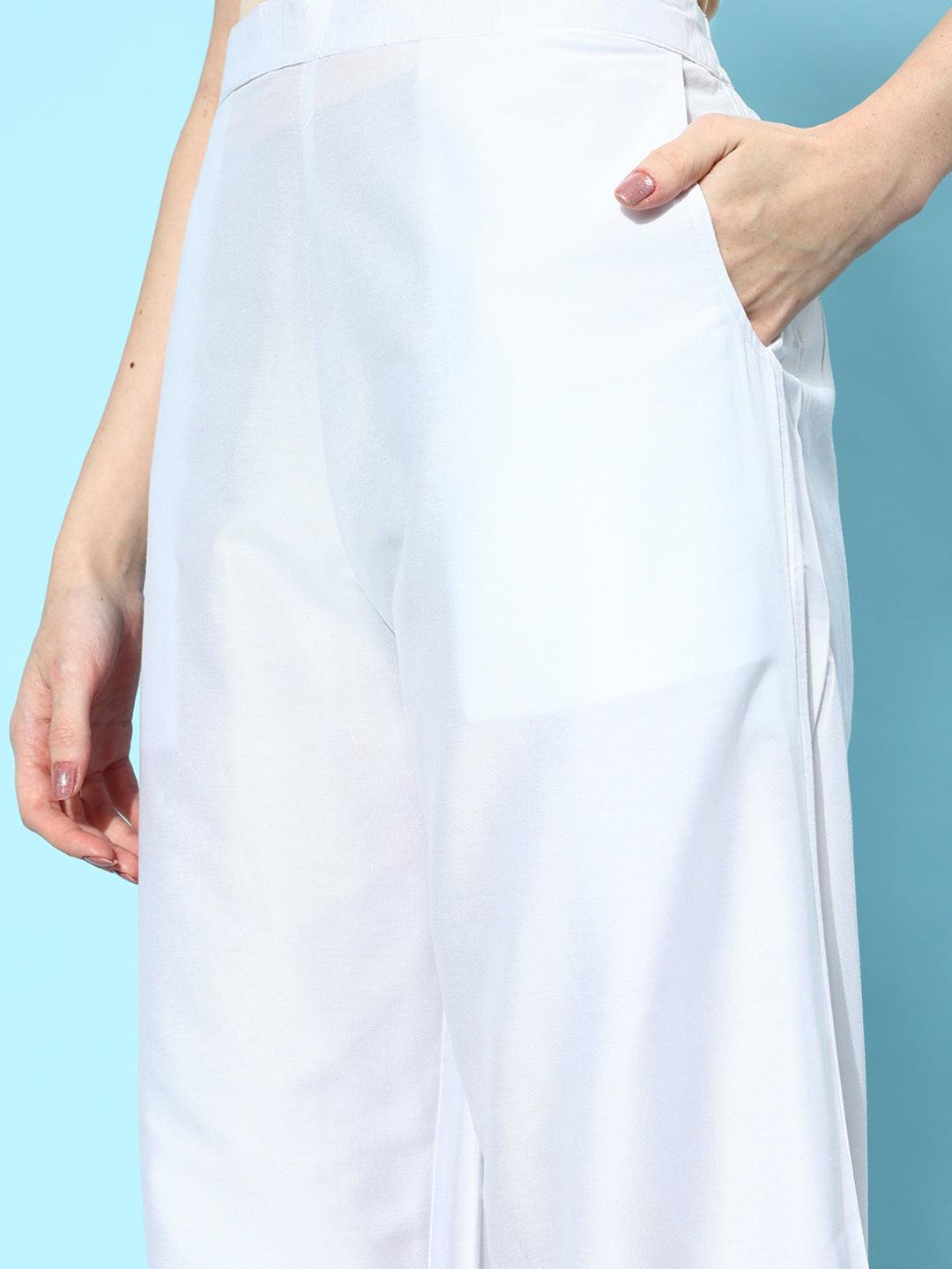 White Solid Silk Palazzos - ShopLibas