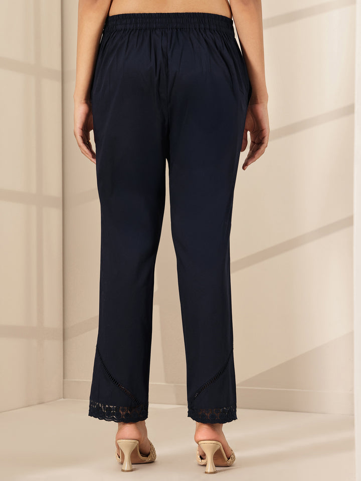 Blue Self Design Cotton Trousers