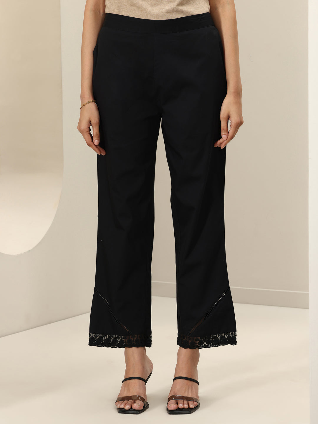 Black Self Design Cotton Trousers