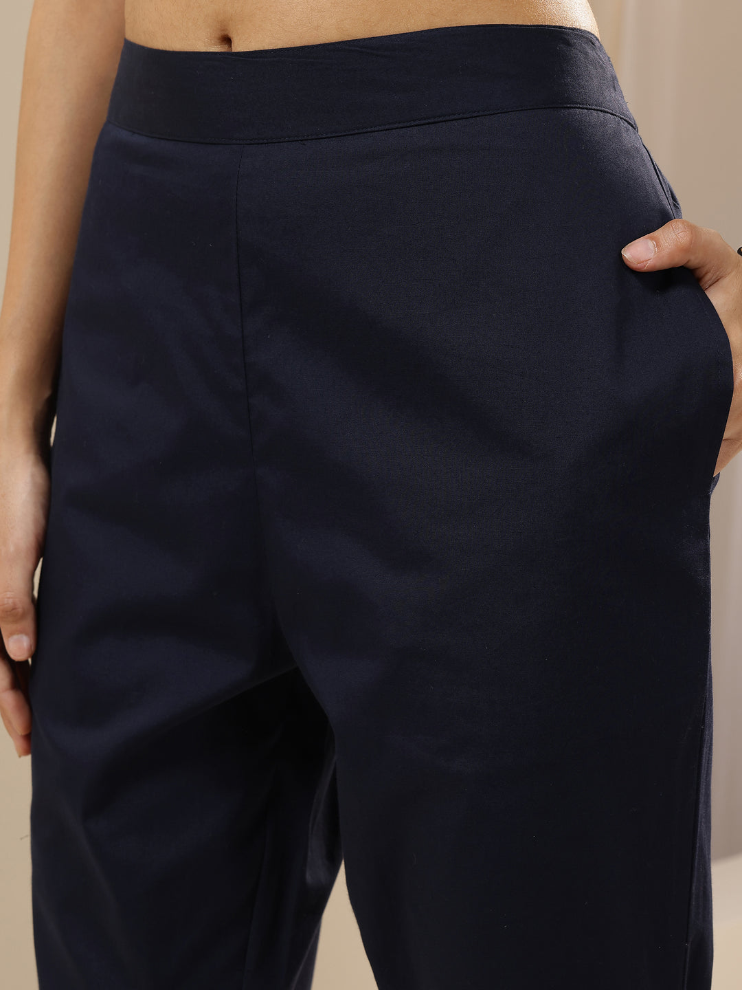 Blue Self Design Cotton Trousers