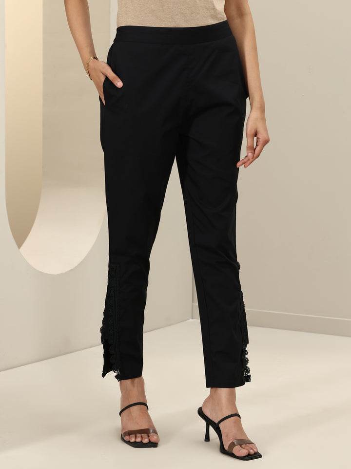 Black Self Design Cotton Trousers