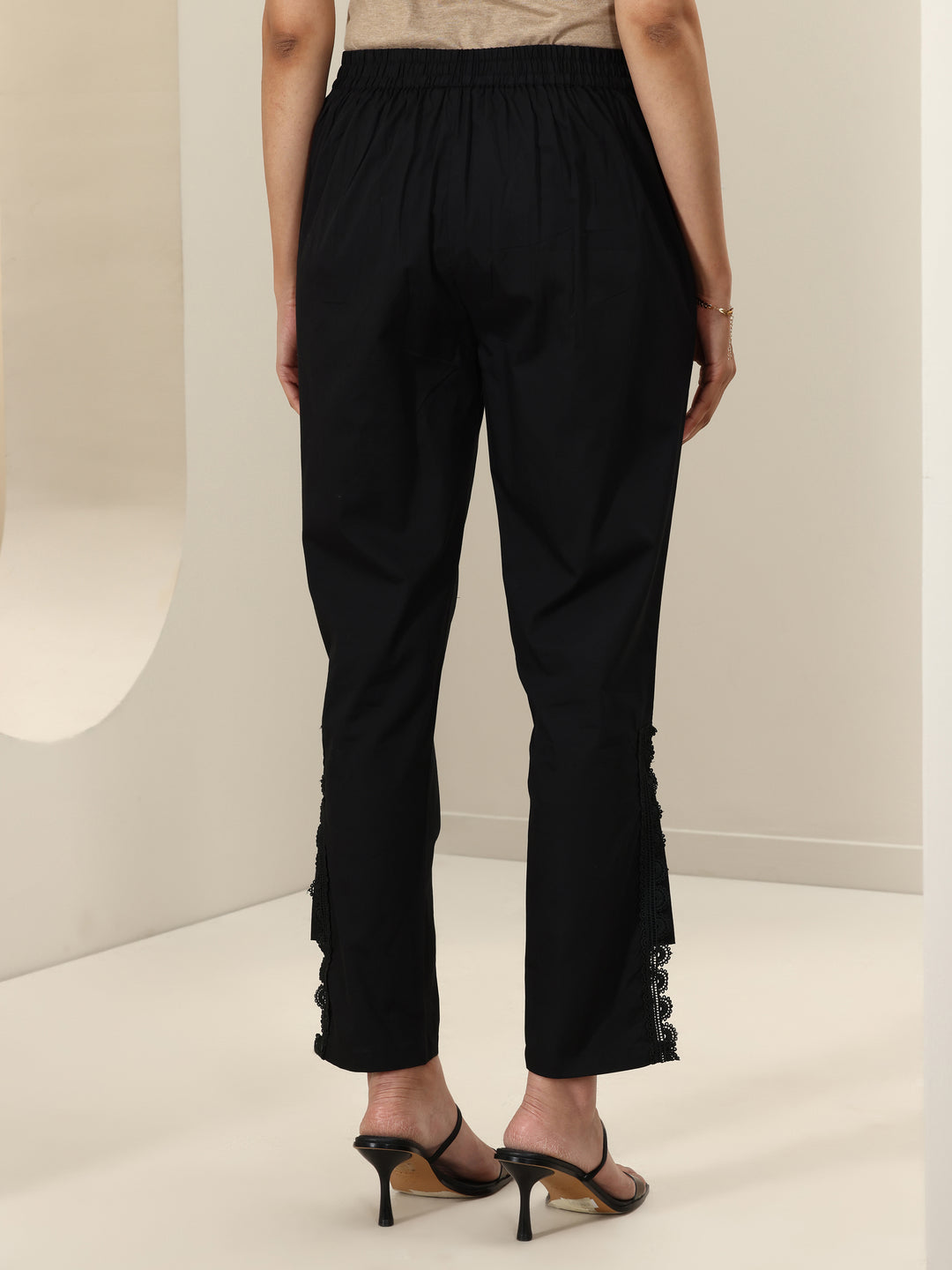 Black Self Design Cotton Trousers