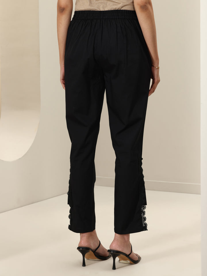 Black Self Design Cotton Trousers