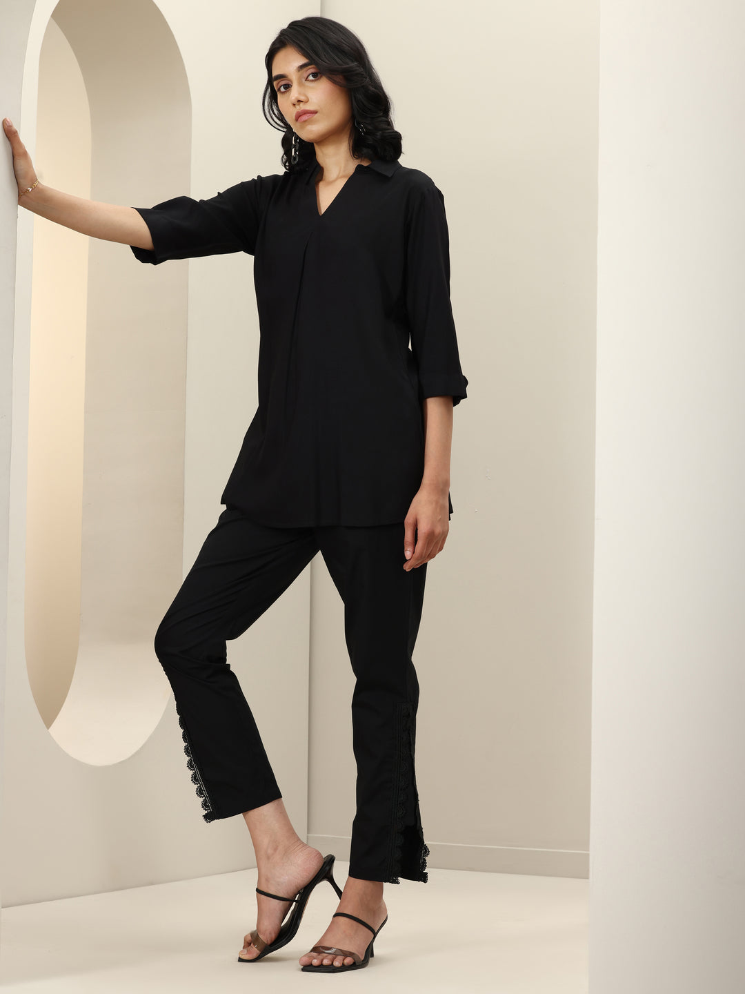 Black Self Design Cotton Trousers