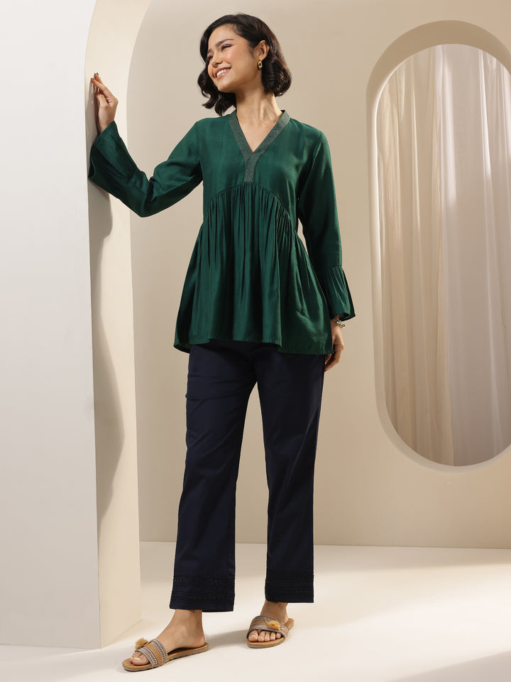 Blue Solid Cotton Trousers