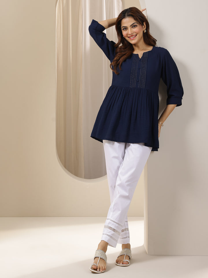 White Solid Cotton Trousers