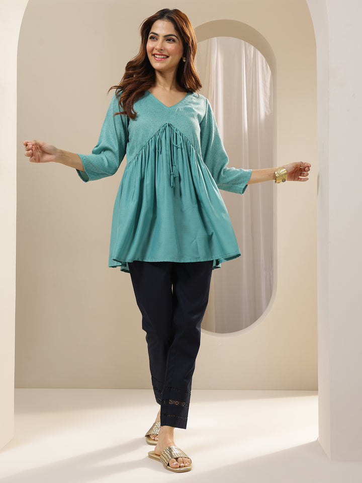 Blue Solid Cotton Trousers