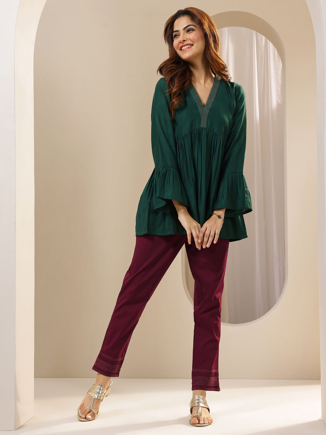 Maroon Solid Cotton Trousers