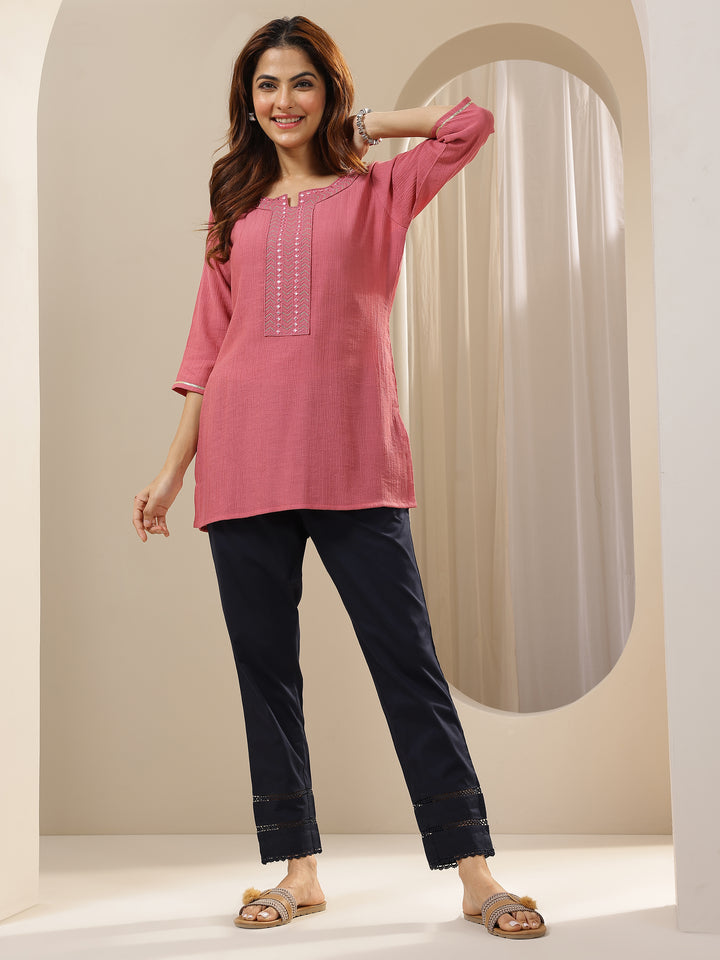 Blue Solid Cotton Trousers