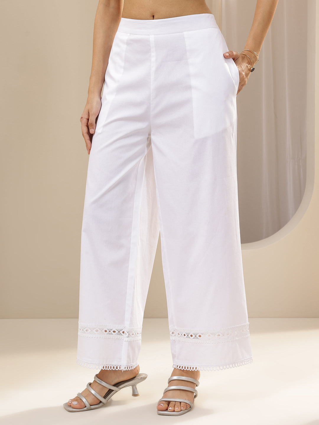 White Solid Cotton Palazzos
