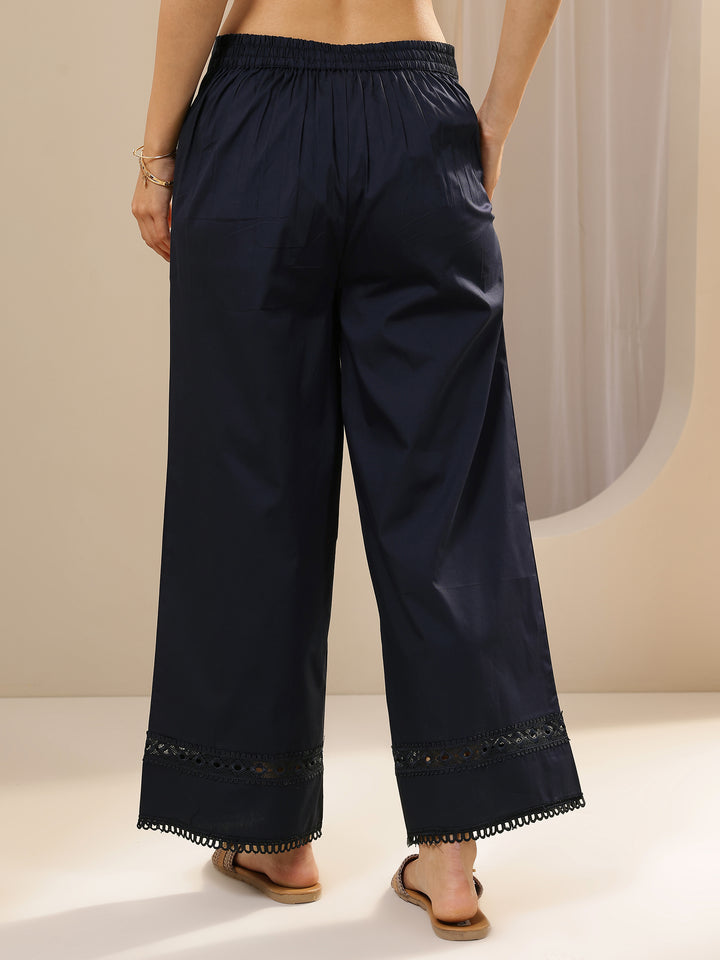Blue Solid Cotton Palazzos