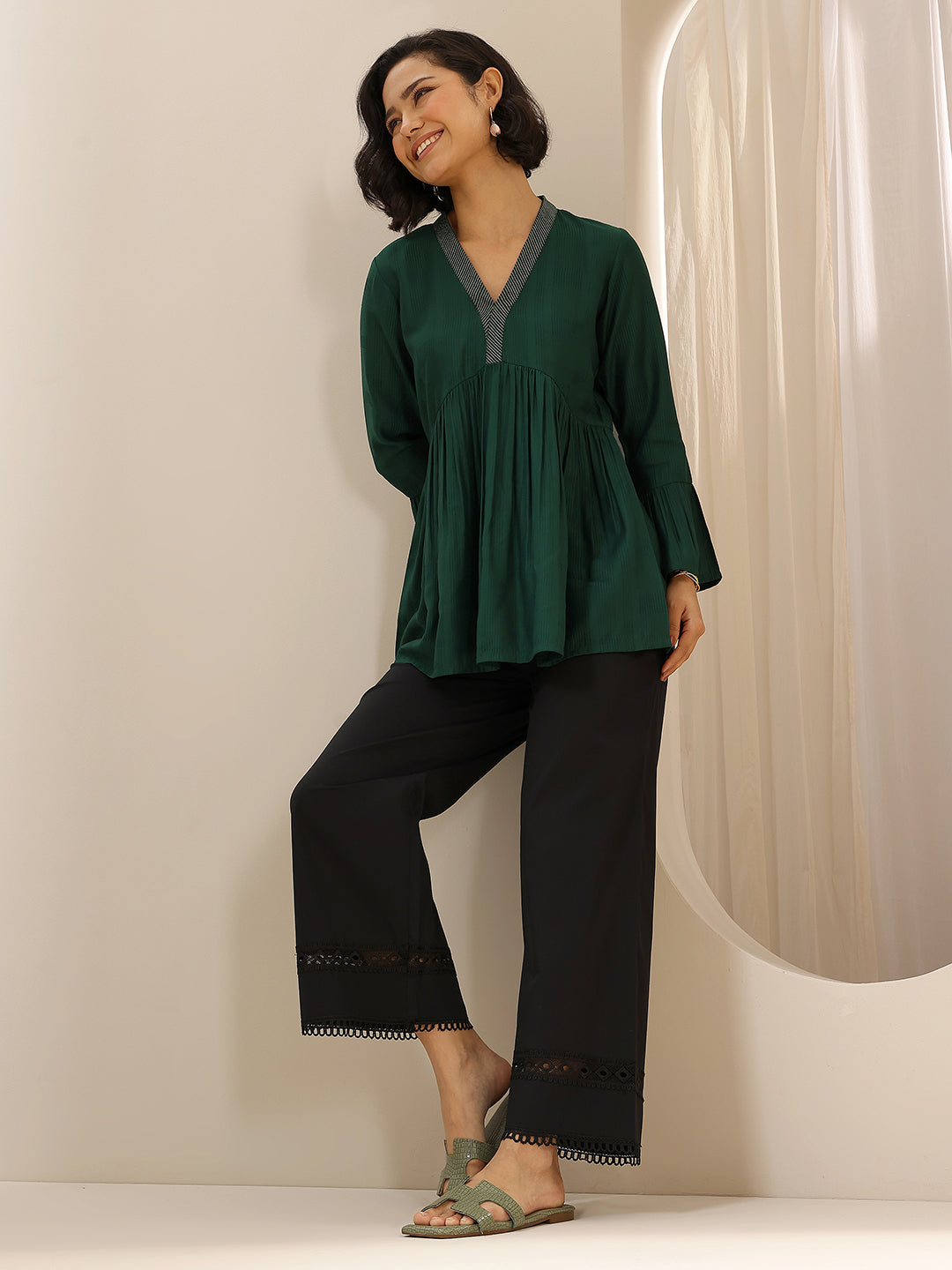 Black Solid Cotton Palazzos