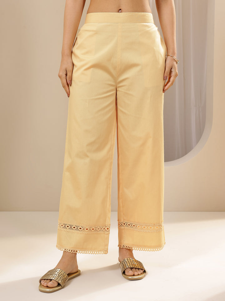 Beige Solid Cotton Palazzos