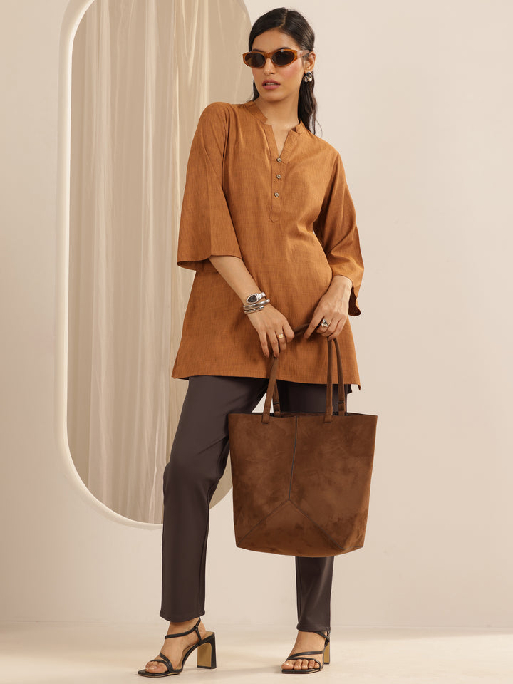 Brown Solid Rayon Blend Jegging