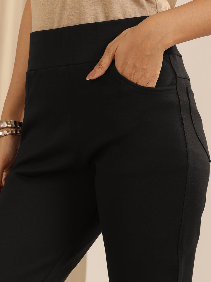 Black Solid Rayon Blend Jegging
