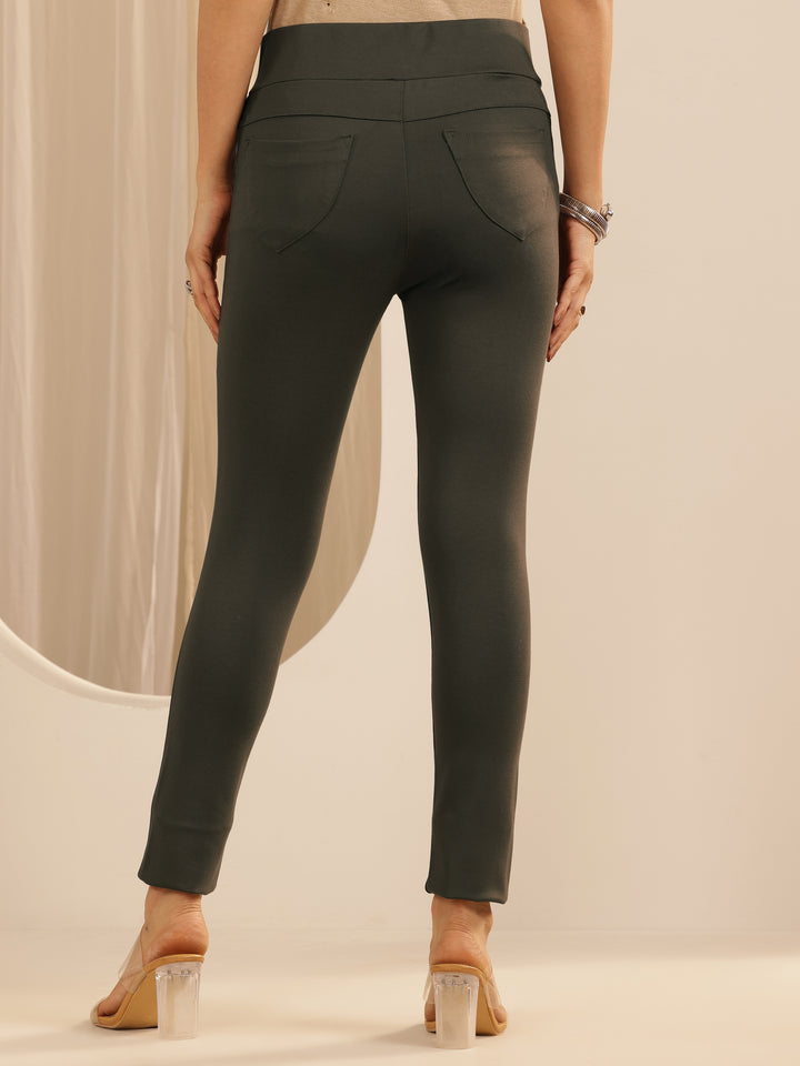 Olive Solid Rayon Blend Jegging