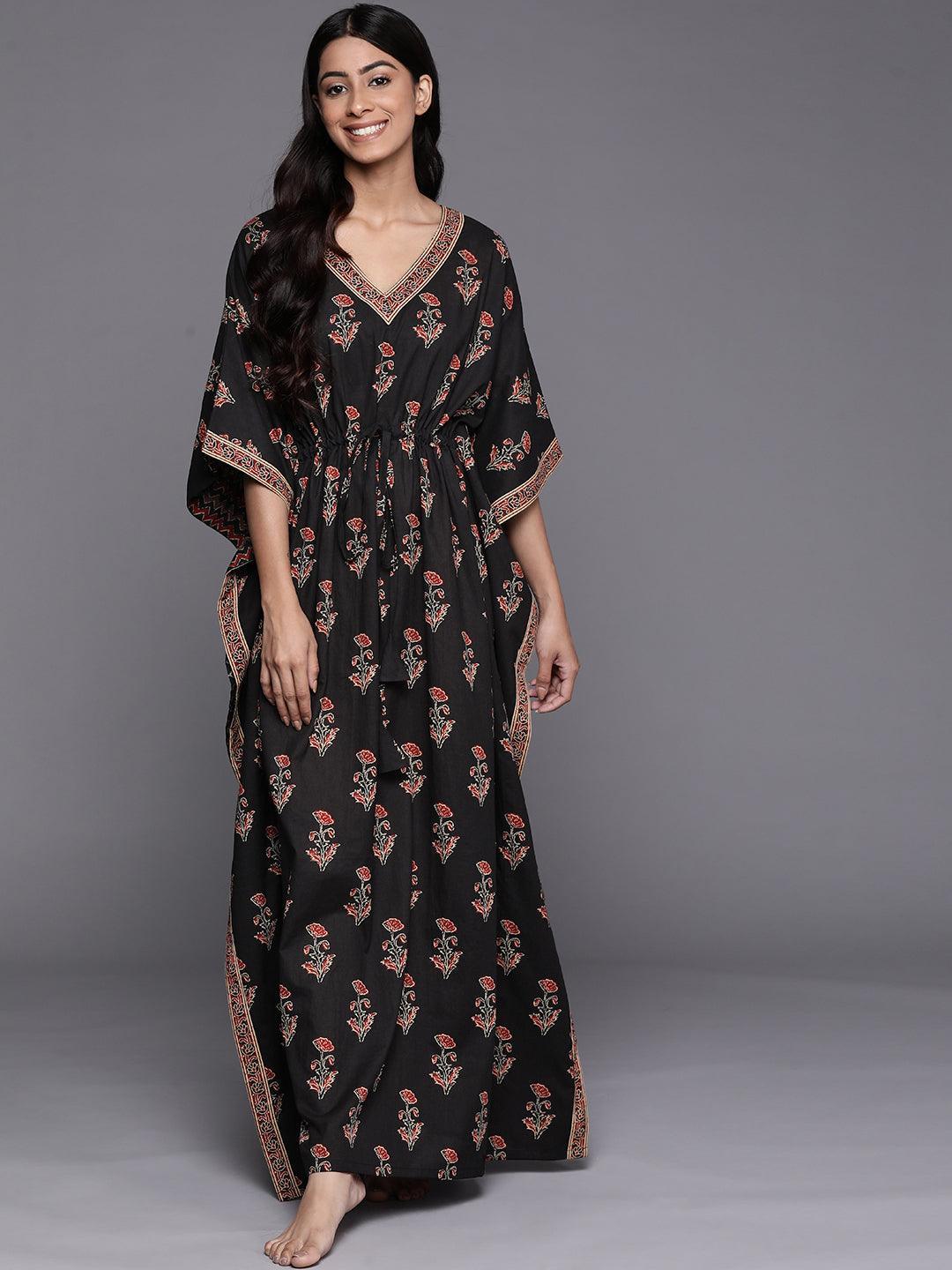 Buy Libas Black Printed Cotton Night Dress Online in USA at $24.00