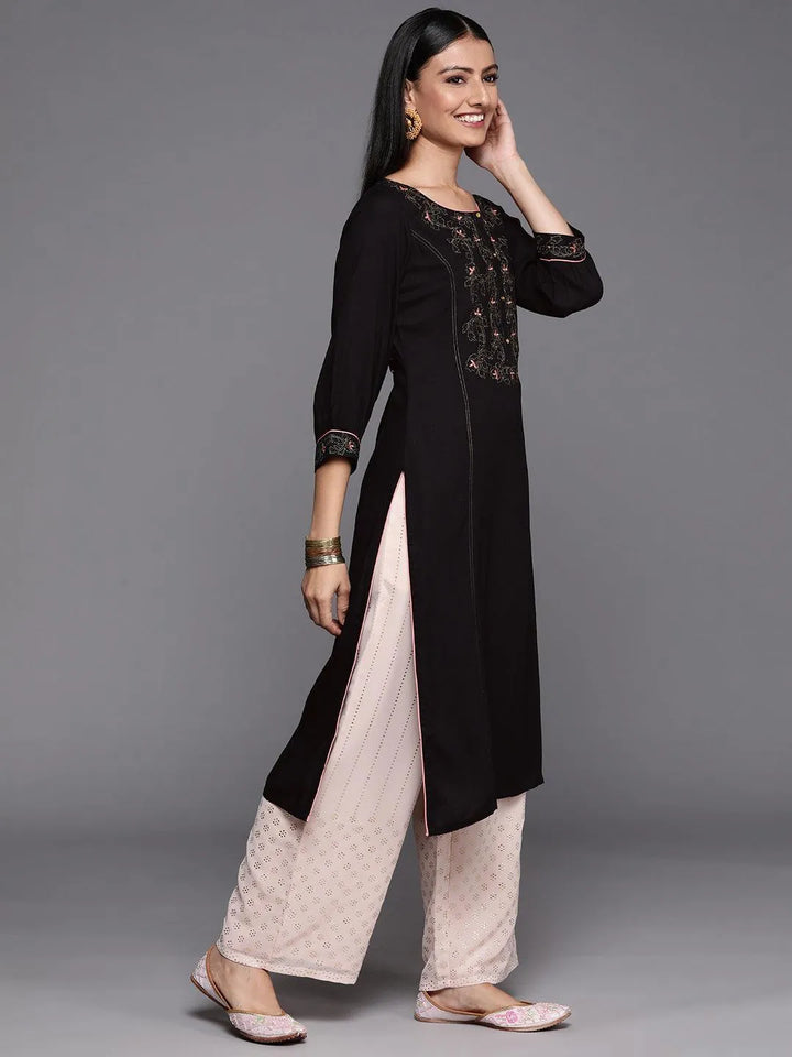 Black Yoke Design Rayon Straight Kurta