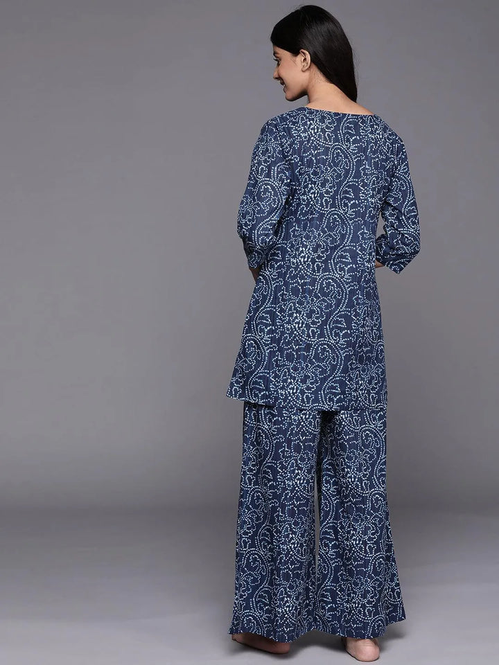 Blue Printed Cotton Night Suit